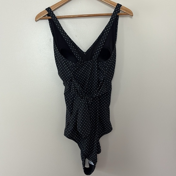 Motherhood Maternity Polka Dot Tie Front Criss Cross One Piece Swimsuit Black L - Picture 9 of 16